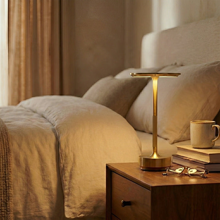 LED Table Lamp - USB Dimmable Dish, Rechargeable, 3 Color Temperatures, Modern Minimalist Design