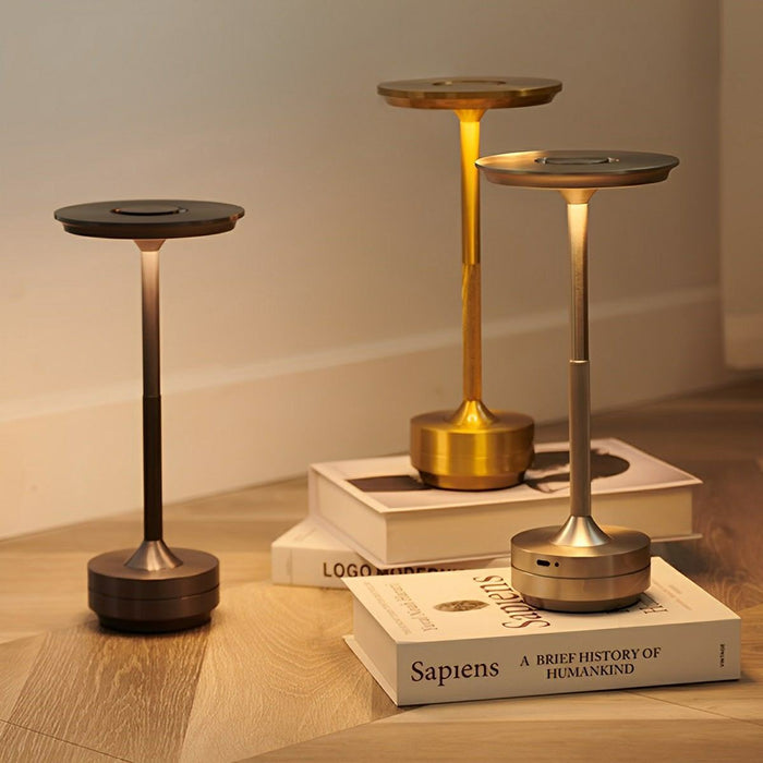 LED Table Lamp - USB Dimmable Dish, Rechargeable, 3 Color Temperatures, Modern Minimalist Design