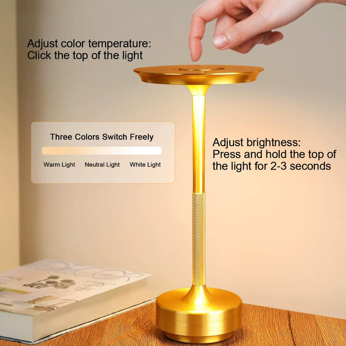LED Table Lamp - USB Dimmable Dish, Rechargeable, 3 Color Temperatures, Modern Minimalist Design