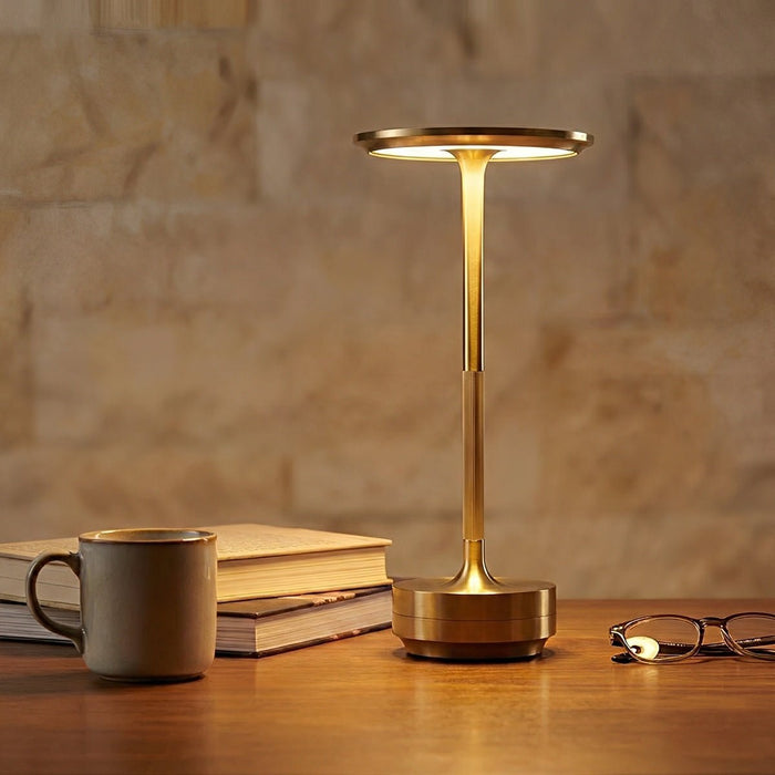 LED Table Lamp - USB Dimmable Dish, Rechargeable, 3 Color Temperatures, Modern Minimalist Design