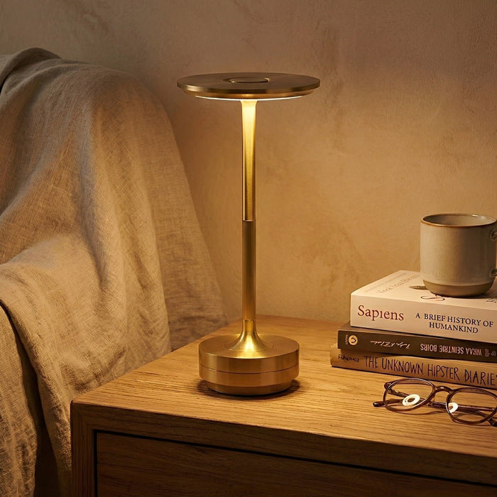 LED Table Lamp - USB Dimmable Dish, Rechargeable, 3 Color Temperatures, Modern Minimalist Design