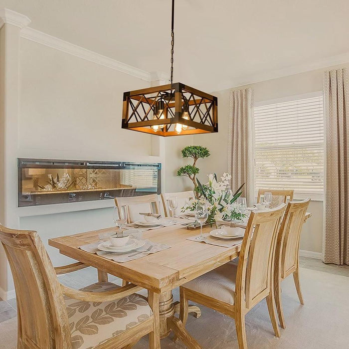 Linear Rectangle Wood Chandelier Gazebo Chandelier for Kitchen Dining Room