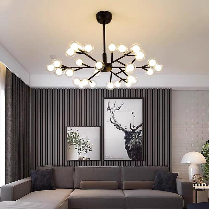Novelty Iron Chandelier with 30-Light glass orbs bubble. 33'' Wide. LED Lighting
