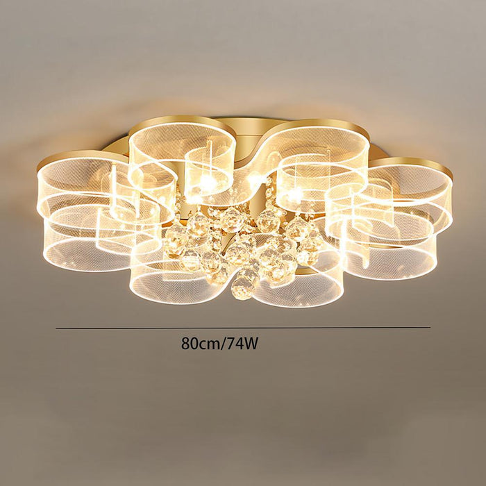Waved Pattern Flush Mount Ceiling Light Ornate Metal Crystal LED Light