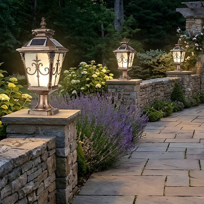 Retro Pattern Solar Fence Post Light - Outdoor LED Deck and Patio Accent Lighting