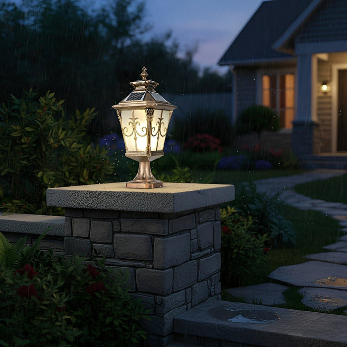 Retro Pattern Solar Fence Post Light - Outdoor LED Deck and Patio Accent Lighting