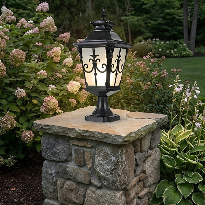 Retro Pattern Solar Fence Post Light - Outdoor LED Deck and Patio Accent Lighting