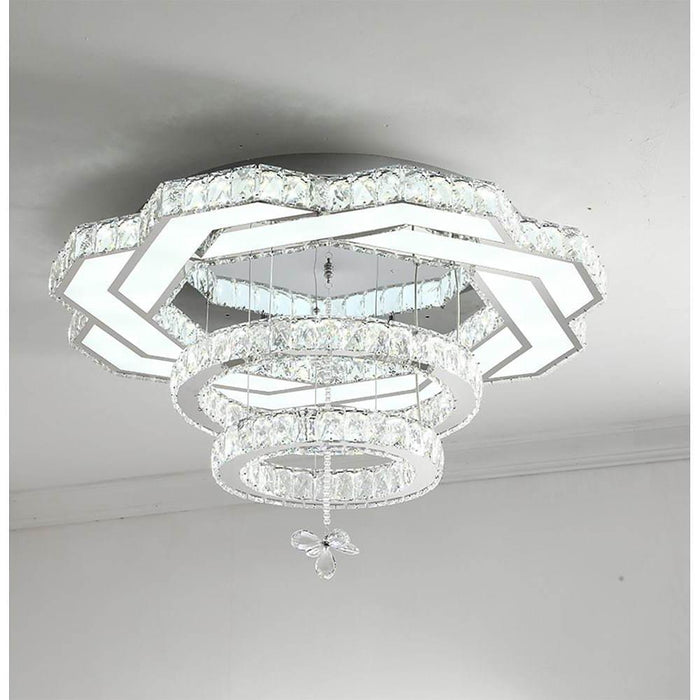 Ambient Crystal LED Flush Mount Light - 20''/24''/31''. Gold or Silver
