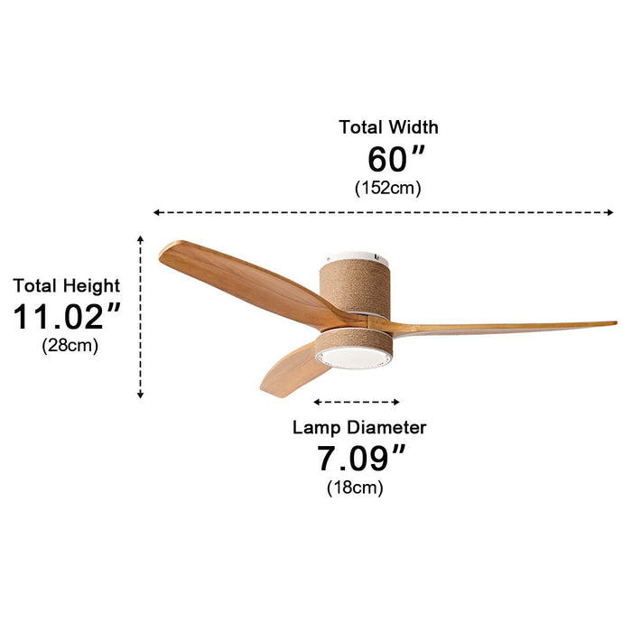 Ceiling Fan with Light - Vintage Coastal Wood, Hemp Rope Design, Reversible DC Motor