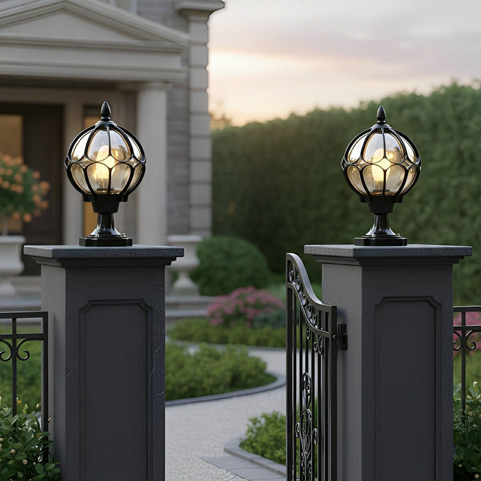 Vintage Ball Outdoor Fence Post Light - Classic Globe Pillar Light for Deck, Patio, and Garden Landscape Path