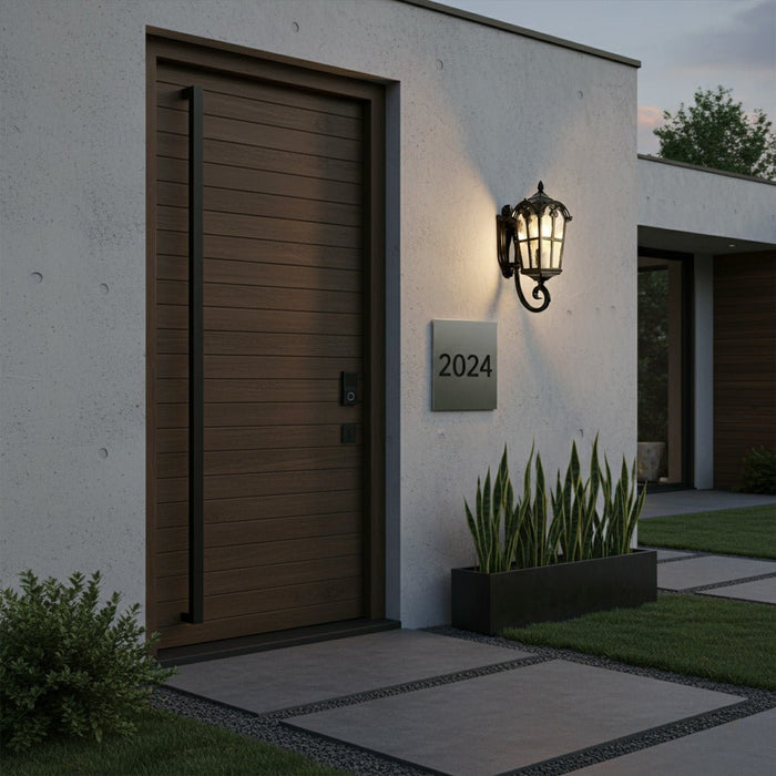 Classic European Outdoor Wall Sconce - Tower Glass Design, LED Exterior Light for Porch/Entryway