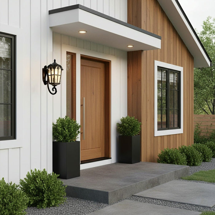 Classic European Outdoor Wall Sconce - Tower Glass Design, LED Exterior Light for Porch/Entryway