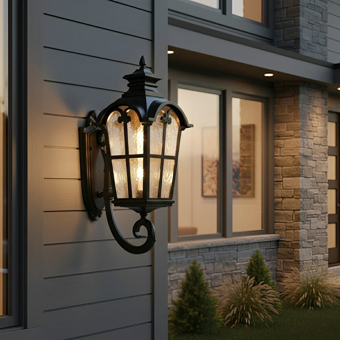Classic European Outdoor Wall Sconce - Tower Glass Design, LED Exterior Light for Porch/Entryway
