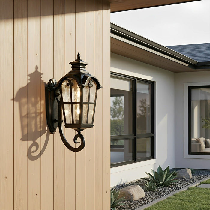 Classic European Outdoor Wall Sconce - Tower Glass Design, LED Exterior Light for Porch/Entryway