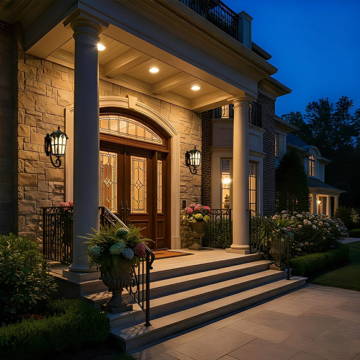 Classic European Outdoor Wall Sconce - Tower Glass Design, LED Exterior Light for Porch/Entryway
