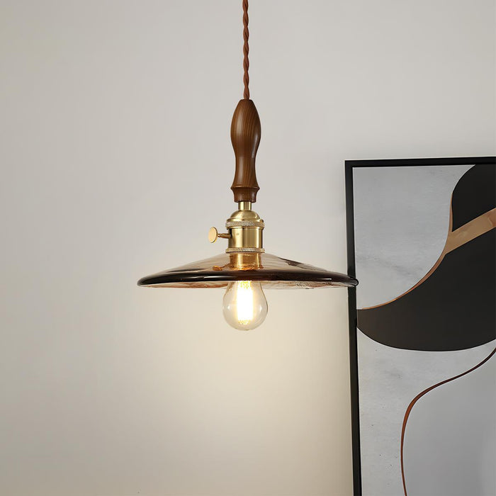 Vintage Golden Walnut Wood Indoor Pendant Light - Adjustable Height - Warm Ambiance Lighting