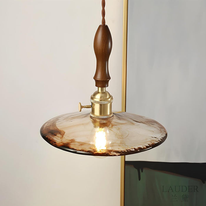 Vintage Golden Walnut Wood Indoor Pendant Light - Adjustable Height - Warm Ambiance Lighting