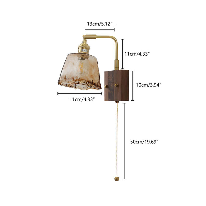 Indoor Wall Sconce - Vintage Golden Walnut Wood, Adjustable LED Lighting for Bedroom, Living Room, Hallway