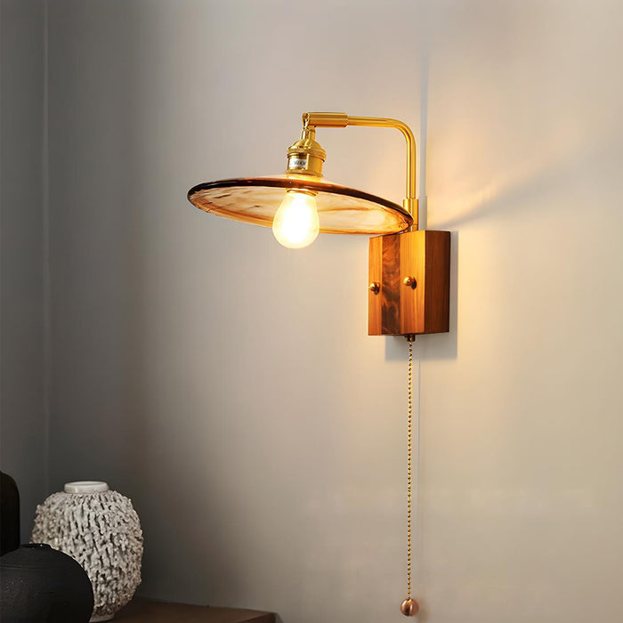 Indoor Wall Sconce - Vintage Golden Walnut Wood, Adjustable LED Lighting for Bedroom, Living Room, Hallway
