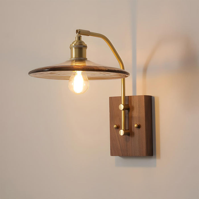 Indoor Wall Sconce - Vintage Golden Walnut Wood, Adjustable LED Lighting for Bedroom, Living Room, Hallway