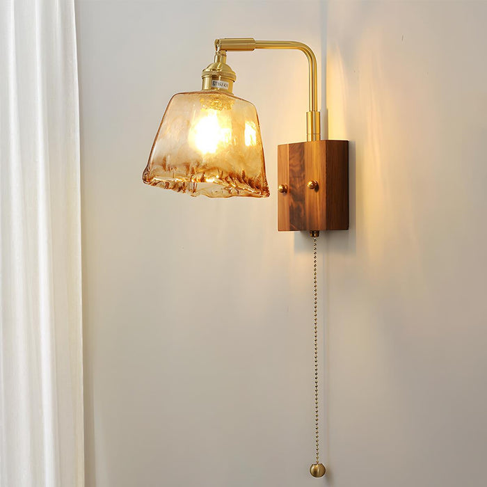 Indoor Wall Sconce - Vintage Golden Walnut Wood, Adjustable LED Lighting for Bedroom, Living Room, Hallway