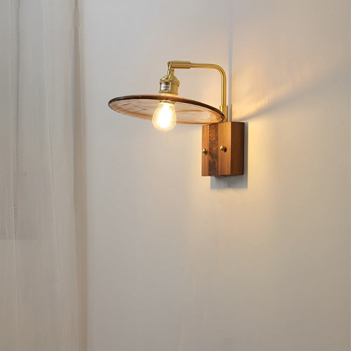 Indoor Wall Sconce - Vintage Golden Walnut Wood, Adjustable LED Lighting for Bedroom, Living Room, Hallway