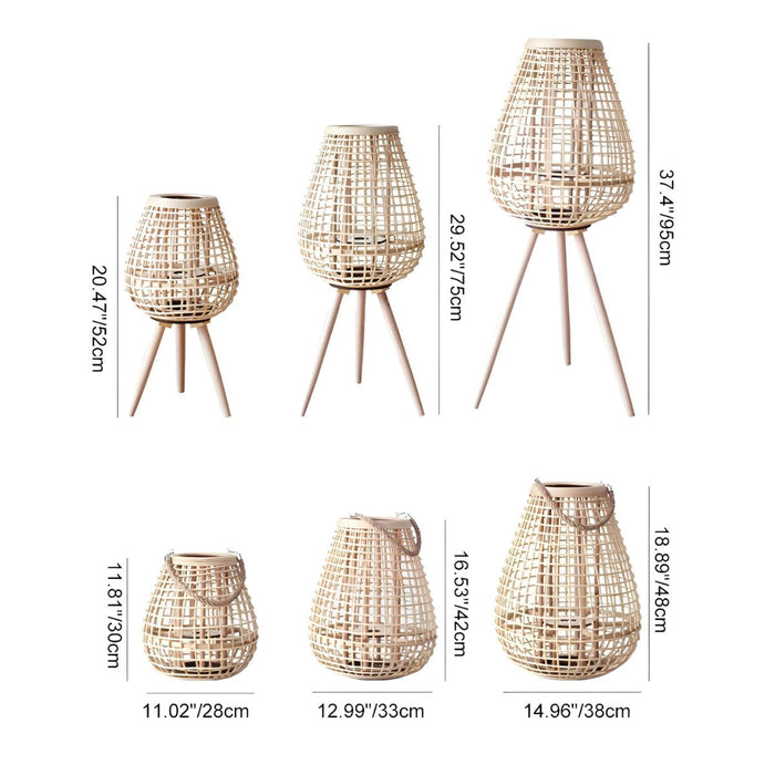 Rattan LED Candle Lantern Floor Lamp - Vintage Handmade Design - Battery Operated