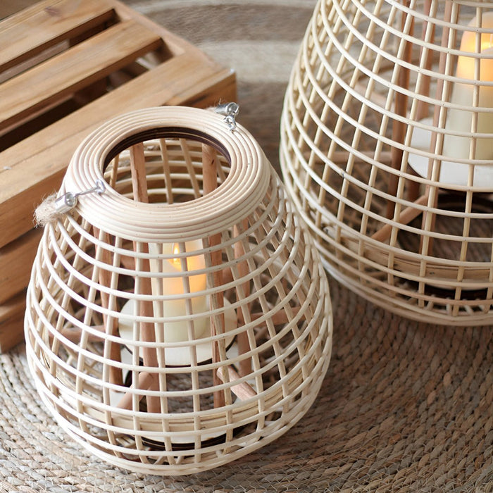 Rattan LED Candle Lantern Floor Lamp - Vintage Handmade Design - Battery Operated