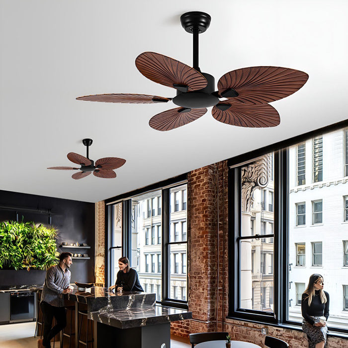 Ceiling Fan - Vintage Imitation Palm Leaf Design - 6-Speed Reverse Frequency Motor