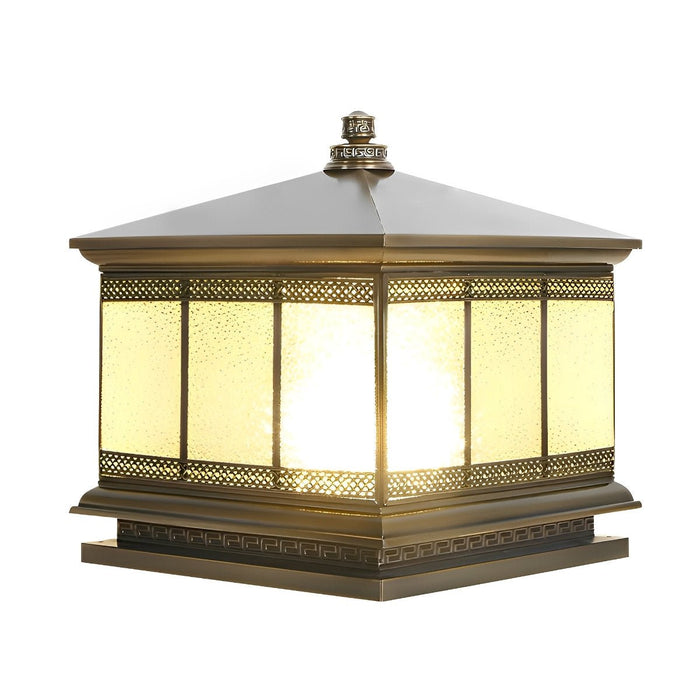 Solar Powered Fence Post Light, Vintage Retro Outdoor Post Cap, IP65 Waterproof, Remote Control, Copper Glass for Yard/Garden/Gate