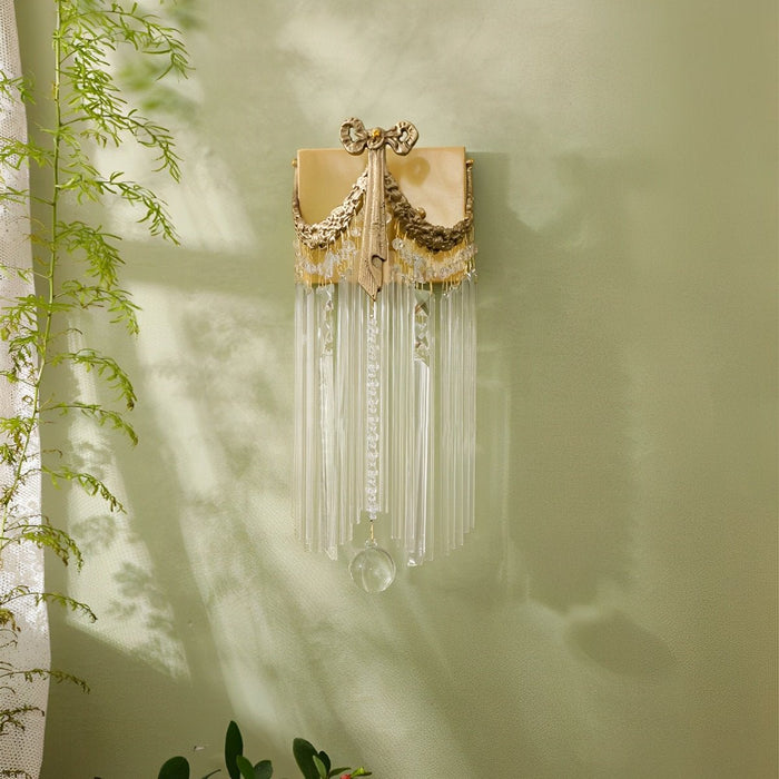 Vintage French Crystal Brass Wall Sconce, Luxury Accent Lighting, Dining Room/Bar/Living Room