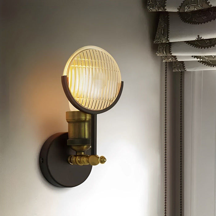 Vintage Industrial Wall Sconce, Edison Bulb LED, Brass Iron Glass, Accent Lighting for Hallway/Living Room/Bedroom