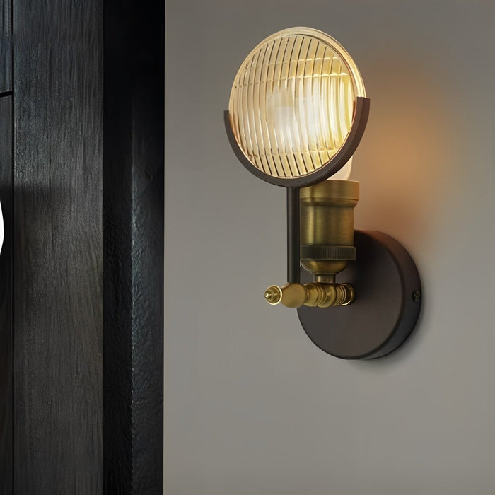 Vintage Industrial Wall Sconce, Edison Bulb LED, Brass Iron Glass, Accent Lighting for Hallway/Living Room/Bedroom