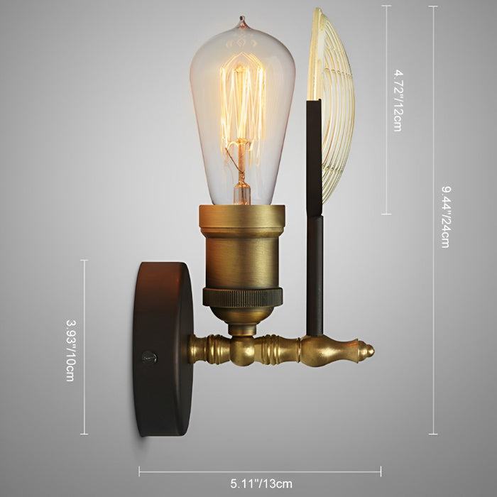 Vintage Industrial Wall Sconce, Edison Bulb LED, Brass Iron Glass, Accent Lighting for Hallway/Living Room/Bedroom
