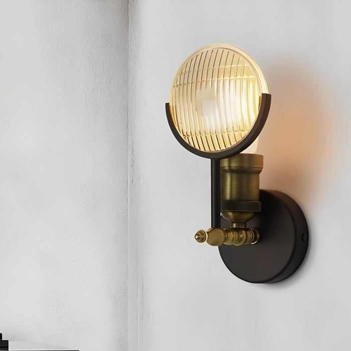 Vintage Industrial Wall Sconce, Edison Bulb LED, Brass Iron Glass, Accent Lighting for Hallway/Living Room/Bedroom
