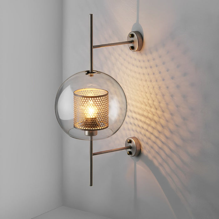 Vintage Industrial Glass Globe LED Wall Sconce, Hardwired Accent Lighting for Hallway/Living Room/Bedroom