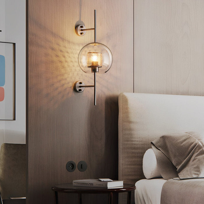 Vintage Industrial Glass Globe LED Wall Sconce, Hardwired Accent Lighting for Hallway/Living Room/Bedroom