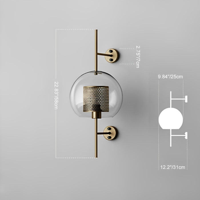Vintage Industrial Glass Globe LED Wall Sconce, Hardwired Accent Lighting for Hallway/Living Room/Bedroom