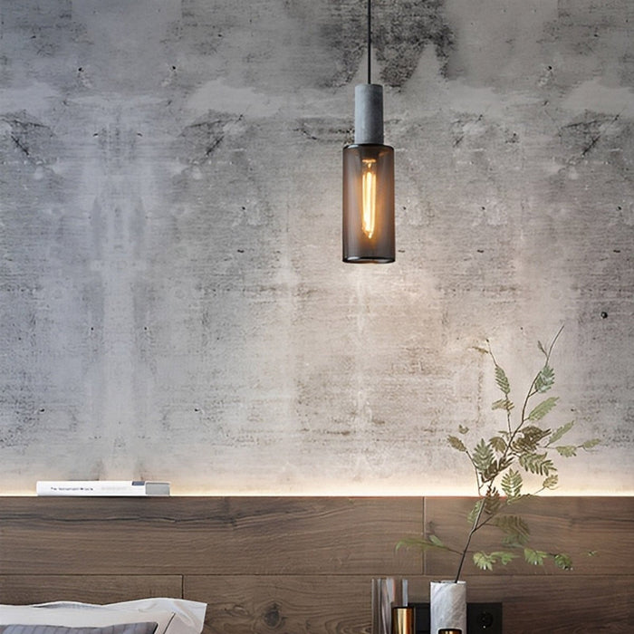 Industrial Vintage Pendant Light, Iron Mesh Cement Wood, Adjustable LED, Kitchen/Bar/Dining Room