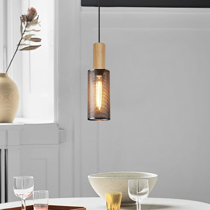 Industrial Vintage Pendant Light, Iron Mesh Cement Wood, Adjustable LED, Kitchen/Bar/Dining Room