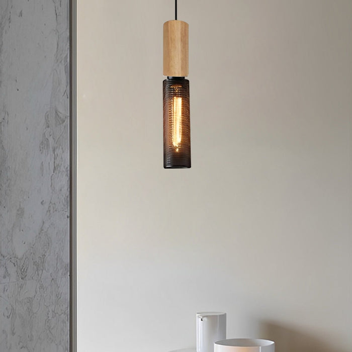Industrial Vintage Pendant Light, Iron Mesh Cement Wood, Adjustable LED, Kitchen/Bar/Dining Room