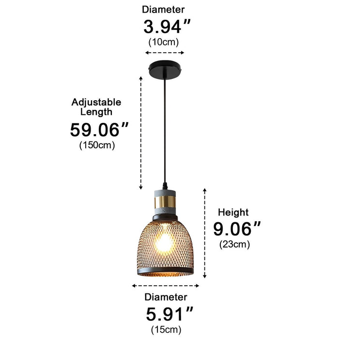 Industrial Vintage Pendant Light, Iron Mesh Cement Wood, Adjustable LED, Kitchen/Bar/Dining Room