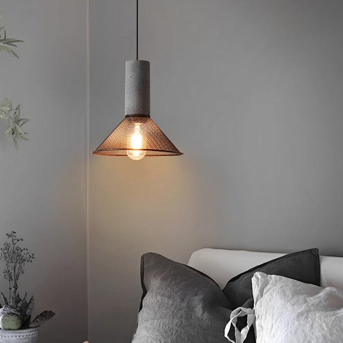Industrial Vintage Pendant Light, Iron Mesh Cement Wood, Adjustable LED, Kitchen/Bar/Dining Room