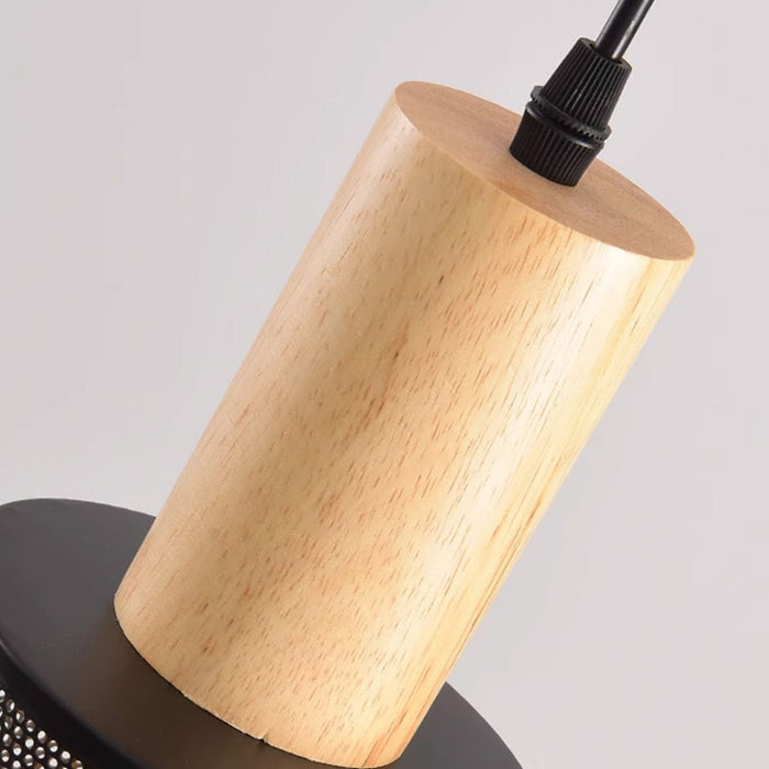 Industrial Vintage Pendant Light, Iron Mesh Cement Wood, Adjustable LED, Kitchen/Bar/Dining Room