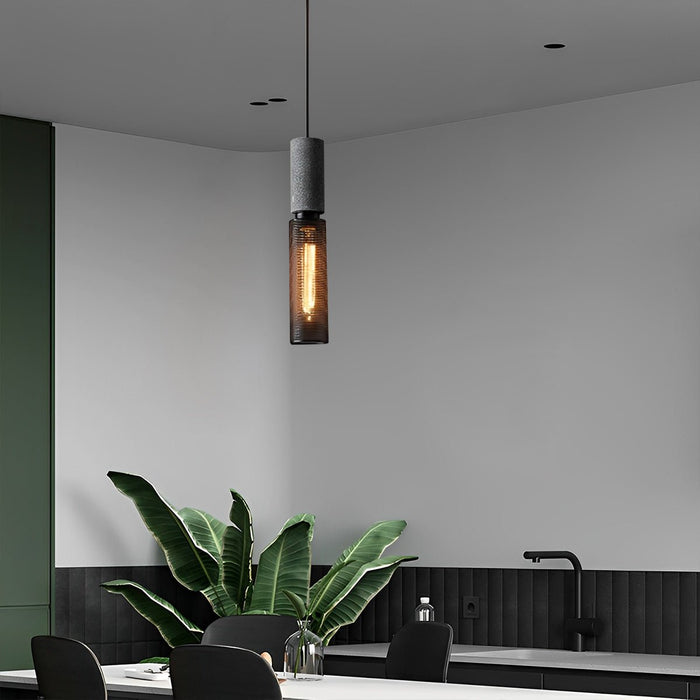 Industrial Vintage Pendant Light, Iron Mesh Cement Wood, Adjustable LED, Kitchen/Bar/Dining Room