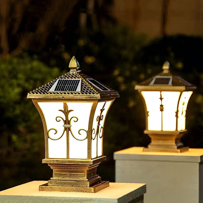 Solar Vintage Pattern Fence Post Light, Dusk to Dawn, Perimeter Security, Entryway Ambiance for Deck/Patio