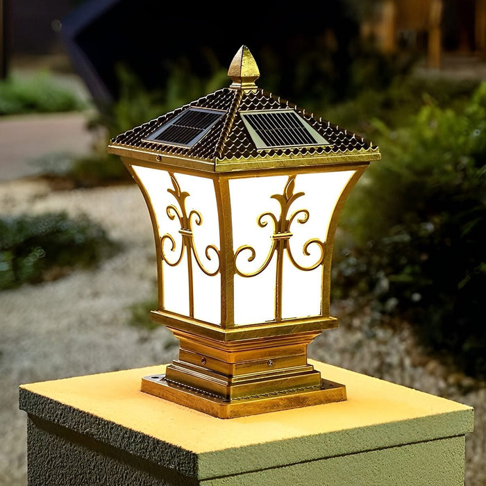 Solar Vintage Pattern Fence Post Light, Dusk to Dawn, Perimeter Security, Entryway Ambiance for Deck/Patio
