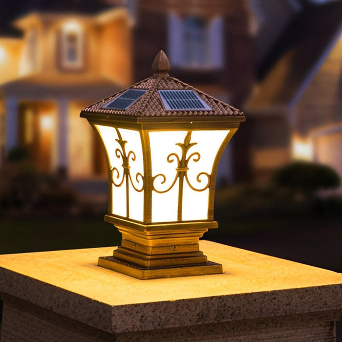 Solar Vintage Pattern Fence Post Light, Dusk to Dawn, Perimeter Security, Entryway Ambiance for Deck/Patio