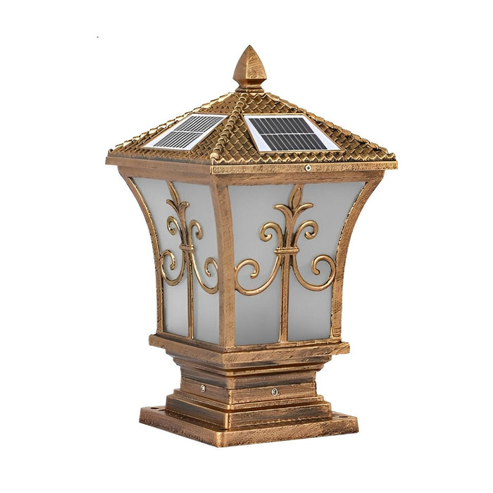Solar Vintage Pattern Fence Post Light, Dusk to Dawn, Perimeter Security, Entryway Ambiance for Deck/Patio