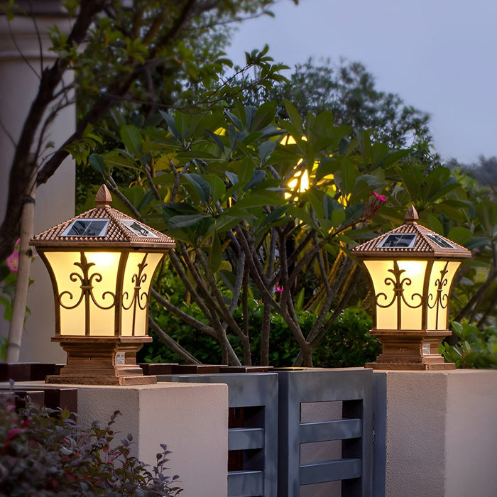 Solar Vintage Pattern Fence Post Light, Dusk to Dawn, Perimeter Security, Entryway Ambiance for Deck/Patio